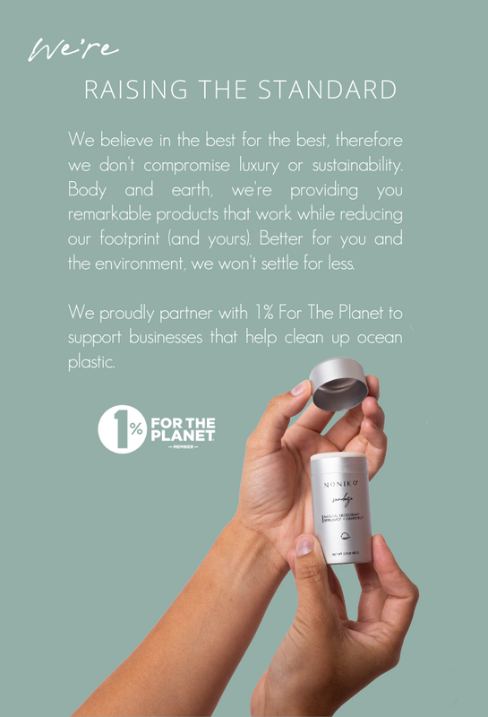 Recyclable metal all natural deodorant Push-Up. 1% for the planet partner. 